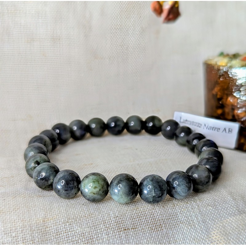 BRACELET BOULE 08MM LABRADORITE NOIRE