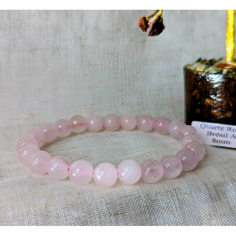 BRACELET BOULE 08MM QUARTZ ROSE BRACELET BOULE 08MM QUARTZ ROSE