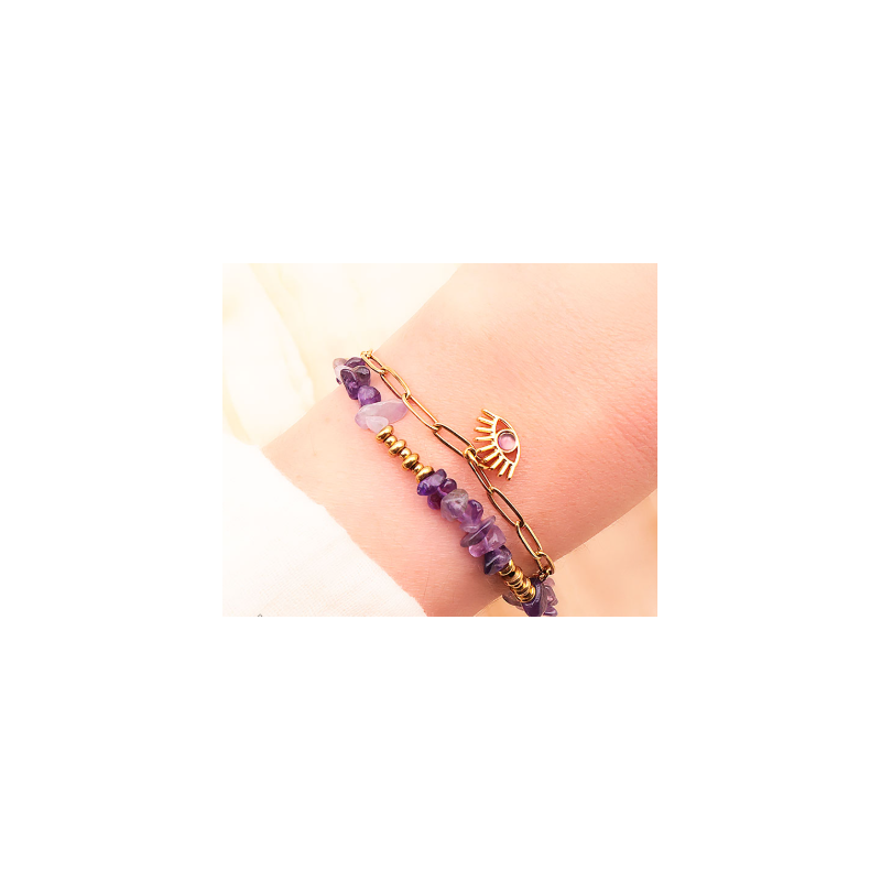 BRACELET HORUS DORÉ AMÉTHYSTE