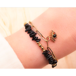 BRACELET HORUS DORÉ OBSIDIENNE NOIRE