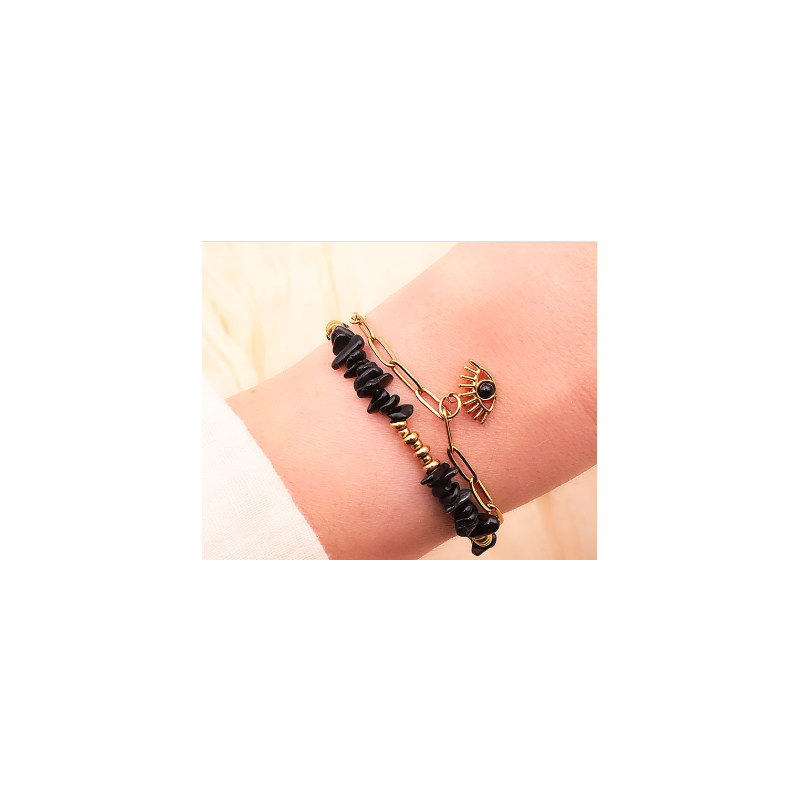 BRACELET HORUS DORÉ OBSIDIENNE NOIRE