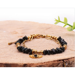 BRACELET HORUS DORÉ OBSIDIENNE NOIRE