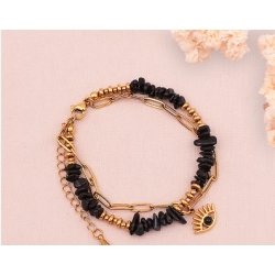 BRACELET HORUS DORÉ OBSIDIENNE NOIRE