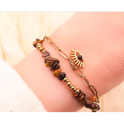 BRACELET HORUS DORÉ OEIL DE TIGRE