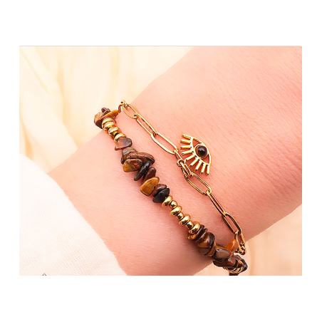 BRACELET HORUS DORÉ OEIL DE TIGRE